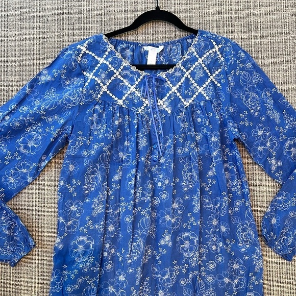 Adonna Blue Toile Nightgown Soft Knit Long Cottage Prairie Long Sleeves Size M - Picture 10 of 11